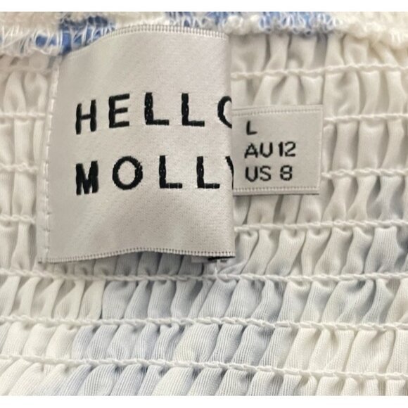Hello Molly Calendar Girl Blue White Floral Smocked Mini Dress Size 8 - Picture 6 of 6